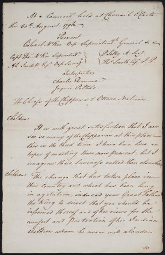 Notes from a Council held at Chenail Ecarte this 30th August 1796