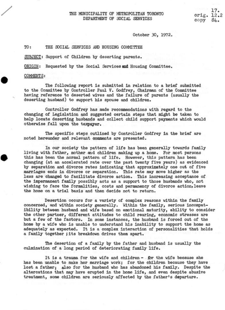 Report from Commissioner of Social Services to the Social Services and Housing Committee