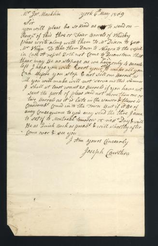 Letter from Joseph Cawthra to James Macklem, 6 May 1809