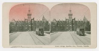 Pictures show a large university building with a streetcar in front of it.