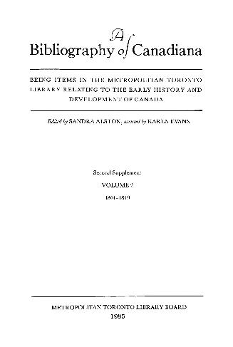 A bibliography of Canadiana. Second supplement. Volume 2, 1801-1849