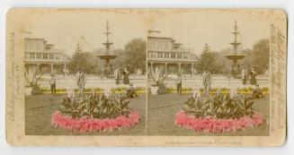 Pictures show a Victorian building and a large fountain with a elaborate formal garden.