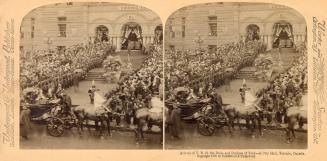 Pictures show a huge crowd in front of a Richardsonian Romanesque building waiting to greet the ...
