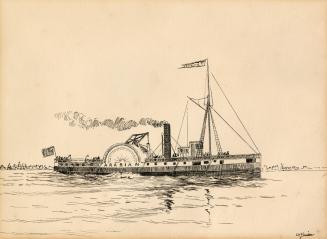 An illustration of a steamboat on a body of water. The name &quot;Arabian&quot; is written on t ...