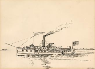 An illustration of a steamboat on a body of water. The name &quot;Novelty&quot; is written on t ...