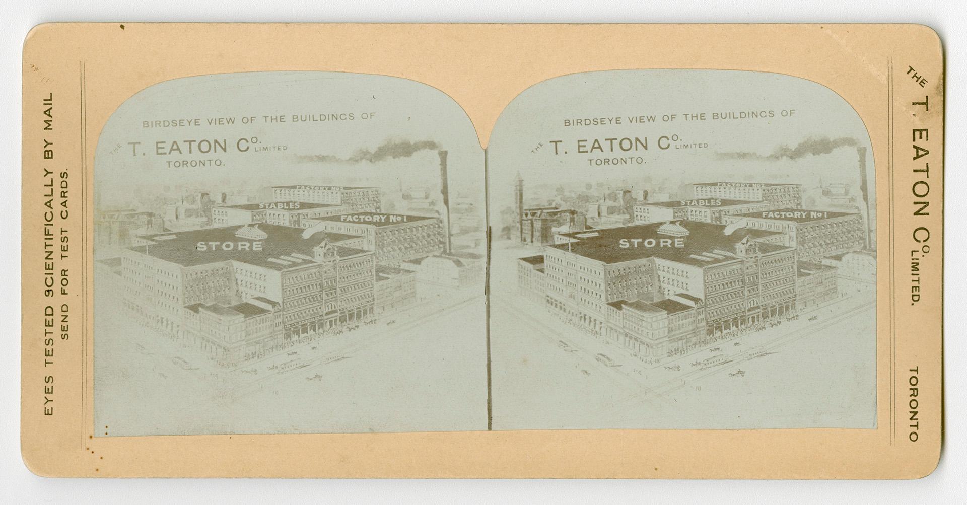 Pictures show a birds-eye view of a large department store and factory complex.