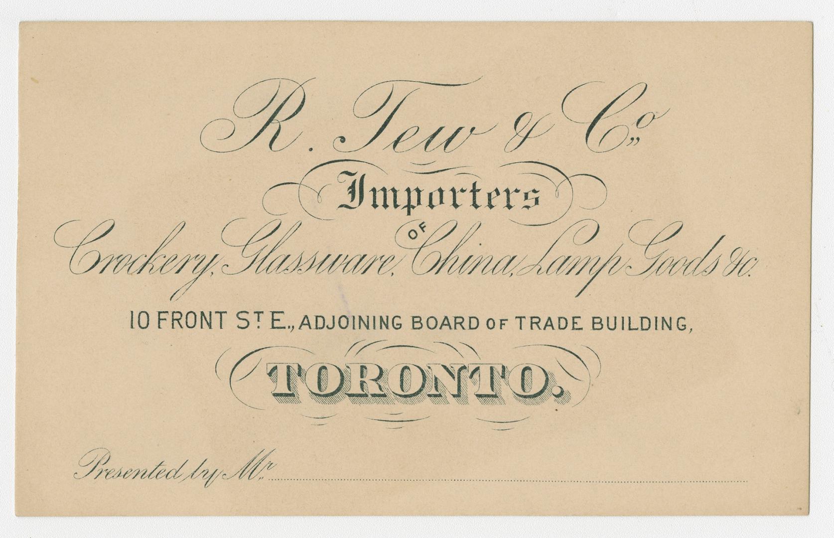 R. Tew & Co. importers of crockery, glassware, china, lamp goods &c.