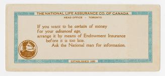 This advertising blotter features a message about the importance of Endowment Insurance, a deco…