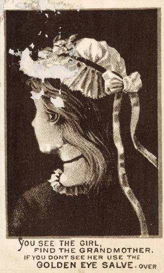 BlW trade card advertisement depicting the optical illusion known as "My wife and my mother-in- ...