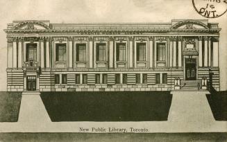Drawing of a large, neoclassical building.
