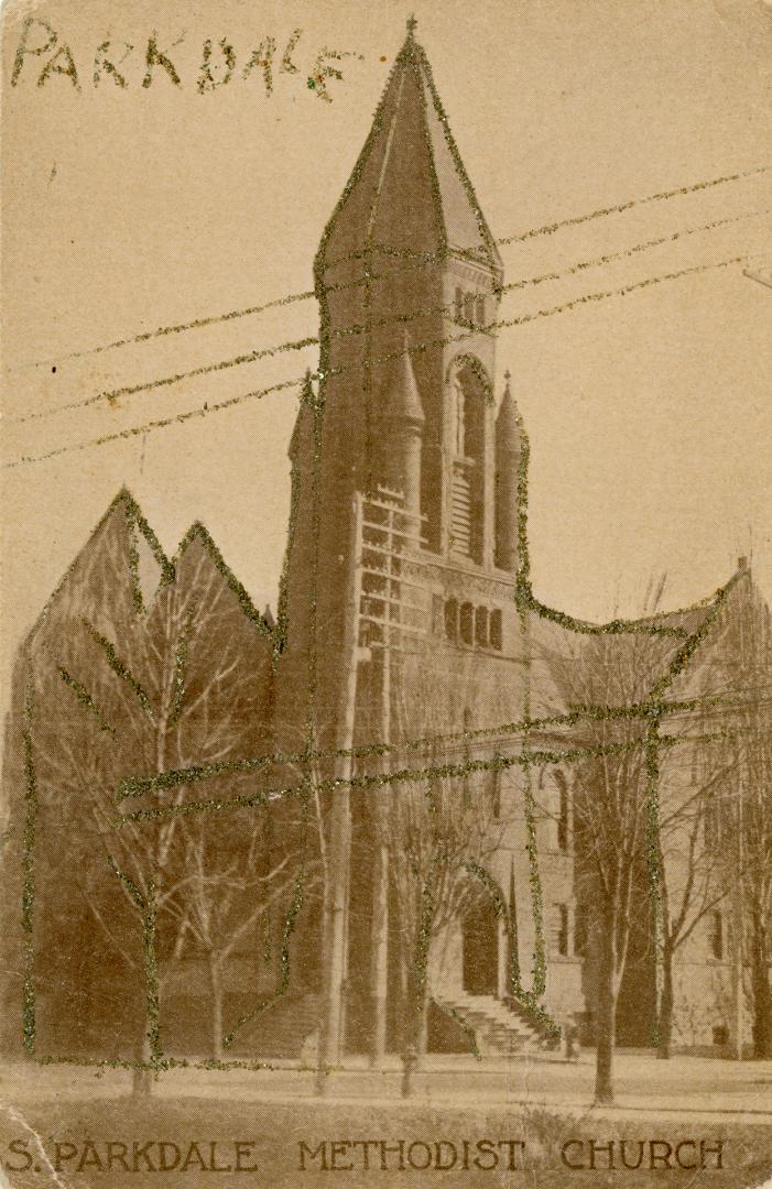 View of Parkdale Methodist Church from the street corner. 