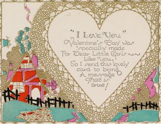 The card's main feature is a romantic verse framed with a heart shape and surrounded by a gold  ...