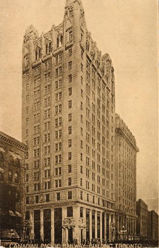 Sepia toned photograph of a of a fourteen story skyscraper.