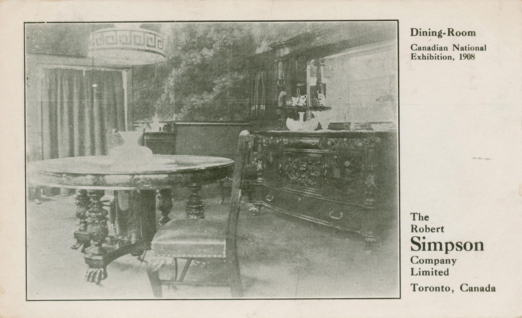 B/W postcard depicting a photo of a dining room on display at the Canadian National Exposition  ...