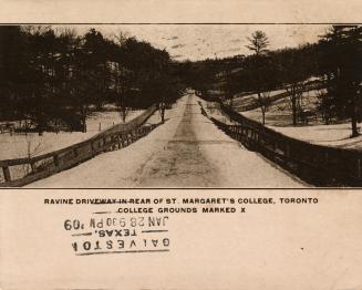 Picture of wide driveway in a ravine. 