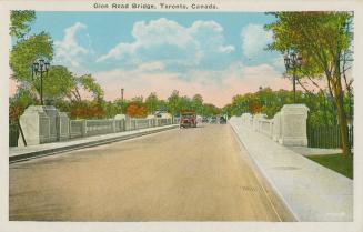 Colour postcard depicting the Glen Road Bridge with automobiles on it, with caption, "Glen Road ...