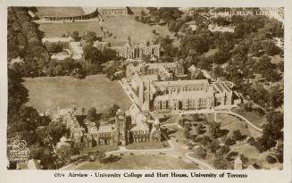Aerial view of university buildings. 