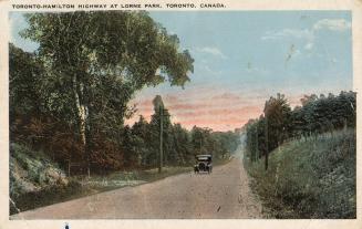 Colour postcard depicting a rural road running through trees and countryside. The caption at th ...