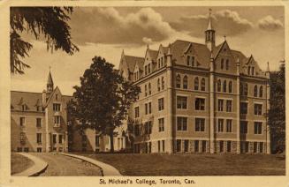 Sepia-toned photo postcard depicting St. Michael's Private Boys College with caption at the bot ...