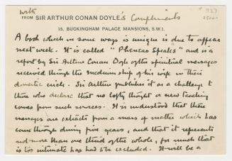 Postcard in Arthur Conan Doyle's handwriting.