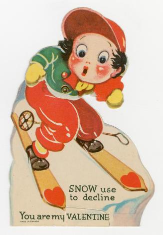 A mechanical card. A person skis through the snow. A pivot allows their upper body to move back ...