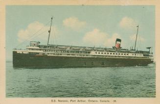 Colour postcard depicting an illustration of a large steamship with caption, "S.S. Noronic, Por ...