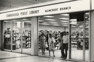 Picture of front of library branch inside a mall. 