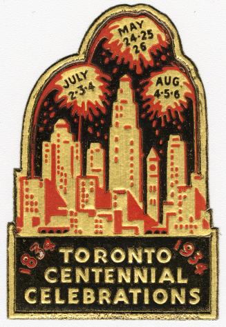 Images of the city skyline with tall buildings. There are bursts of fireworks in the sky above …