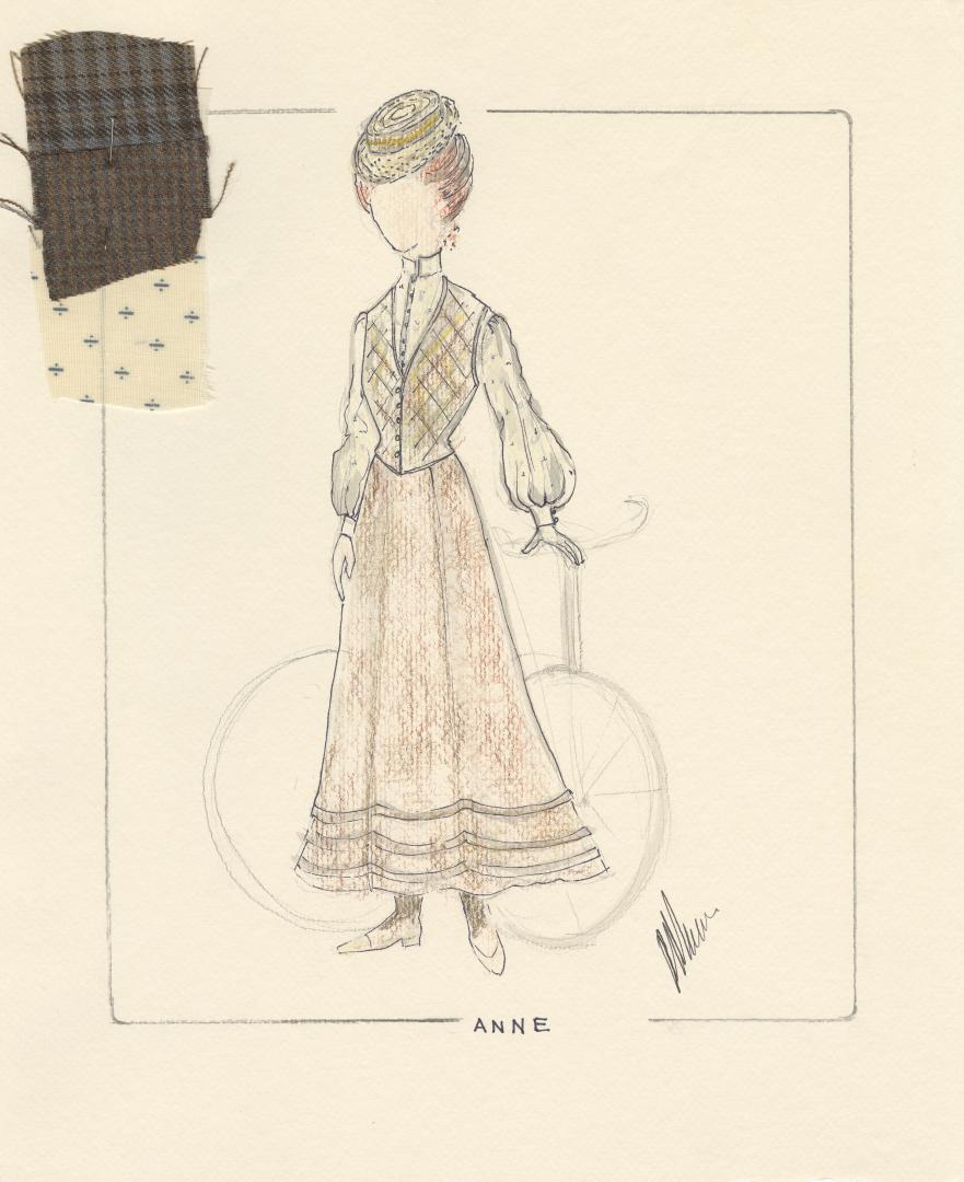 Costume design by Martha Mann : 1987 Sullivan Films production of Anne of Green Gables, the sequel : Anne Shirley with bicycle