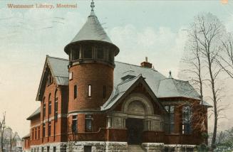 Picture of library building with three storey turret on left side. 