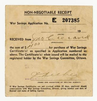 Non-negotiable receipt war savings application no. E207385