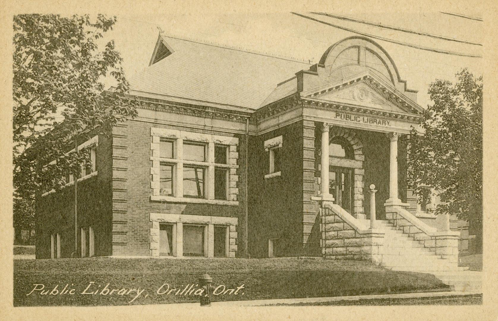 Picture of one storey brink library building. 