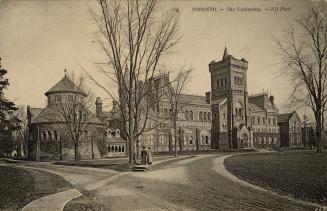 Black and white photo postcard (now sepia-toned) depicting the south-west facade of University  ...