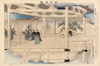 Japanese print of a view of a nō stage (polychrome)