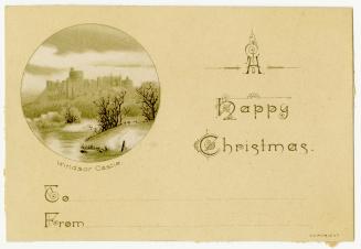 "A happy Christmas" is printed on beige cardstock, along with blank lines labelled "to" and "fr ...