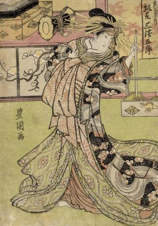 Japanese print of the actor Bandō Mitsugorō III as the courtesan Yugiri in the Kabuki play "Kur ...