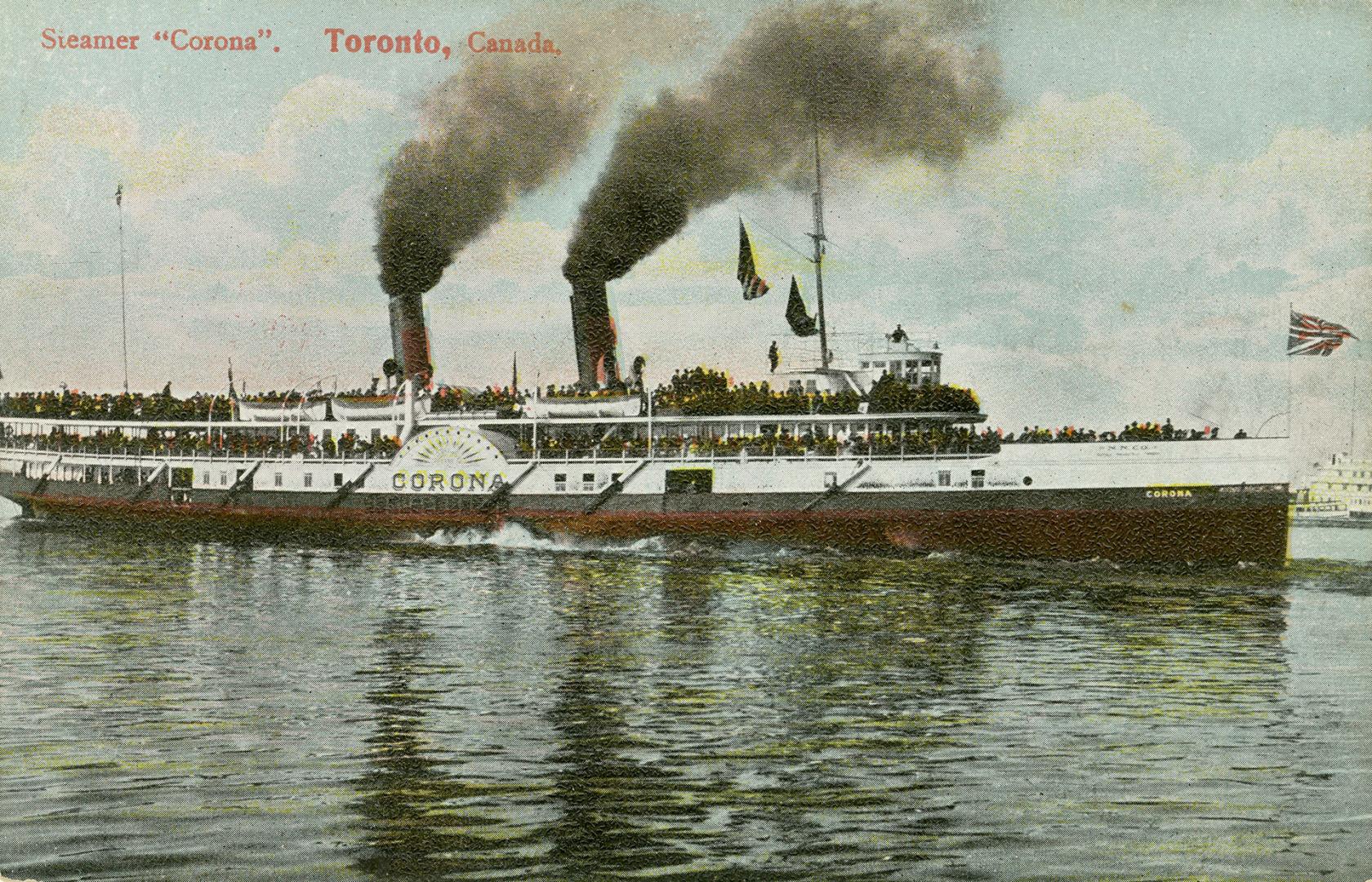 Colorized photograph of a steamship on open water.