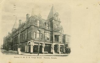 Black and white photograph of a large building in the Richardsonian Romanesque style of archite ...