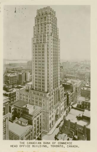 Black and white photograph of a skyscraper in the art deco style.