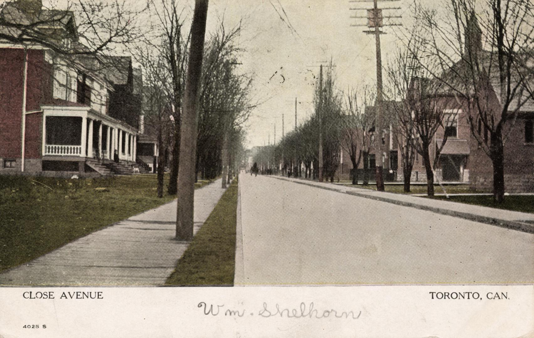 Colour photo postcard depicting a view up Close Avenue in Parkdale with homes, trees, and woode ...