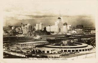 Black and white photograph taken from the air of a large city.