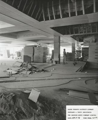 Picture of interior of library building under construction.