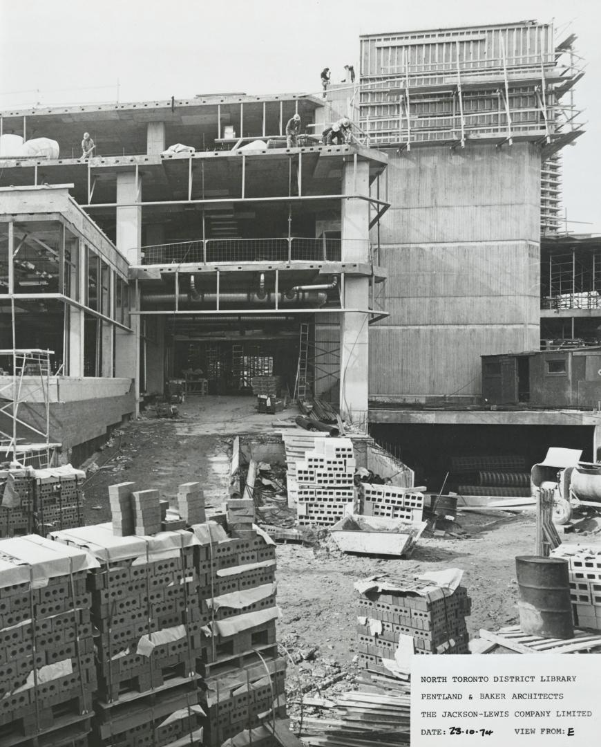 Picture of interior of library building under construction.