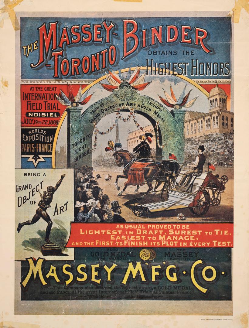 The Massey Toronto Binder obtains the highest honors at the International field trial Noisiel July 19th to 22nd 1889 at World's Exposition Paris, France