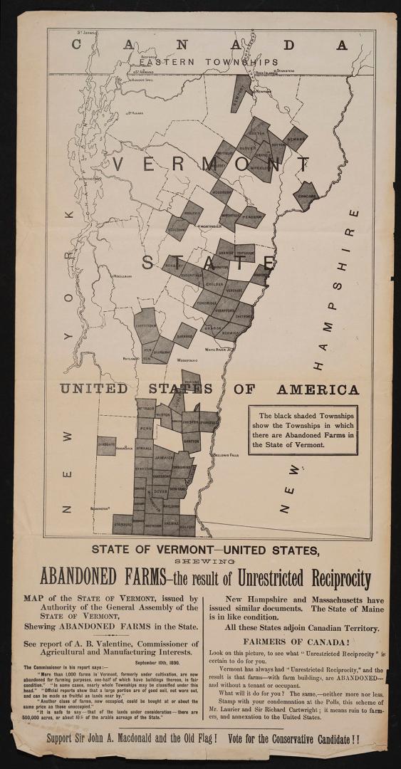 State of Vermont, United States shewing abandoned farms, the result of unrestricted reciprocity 