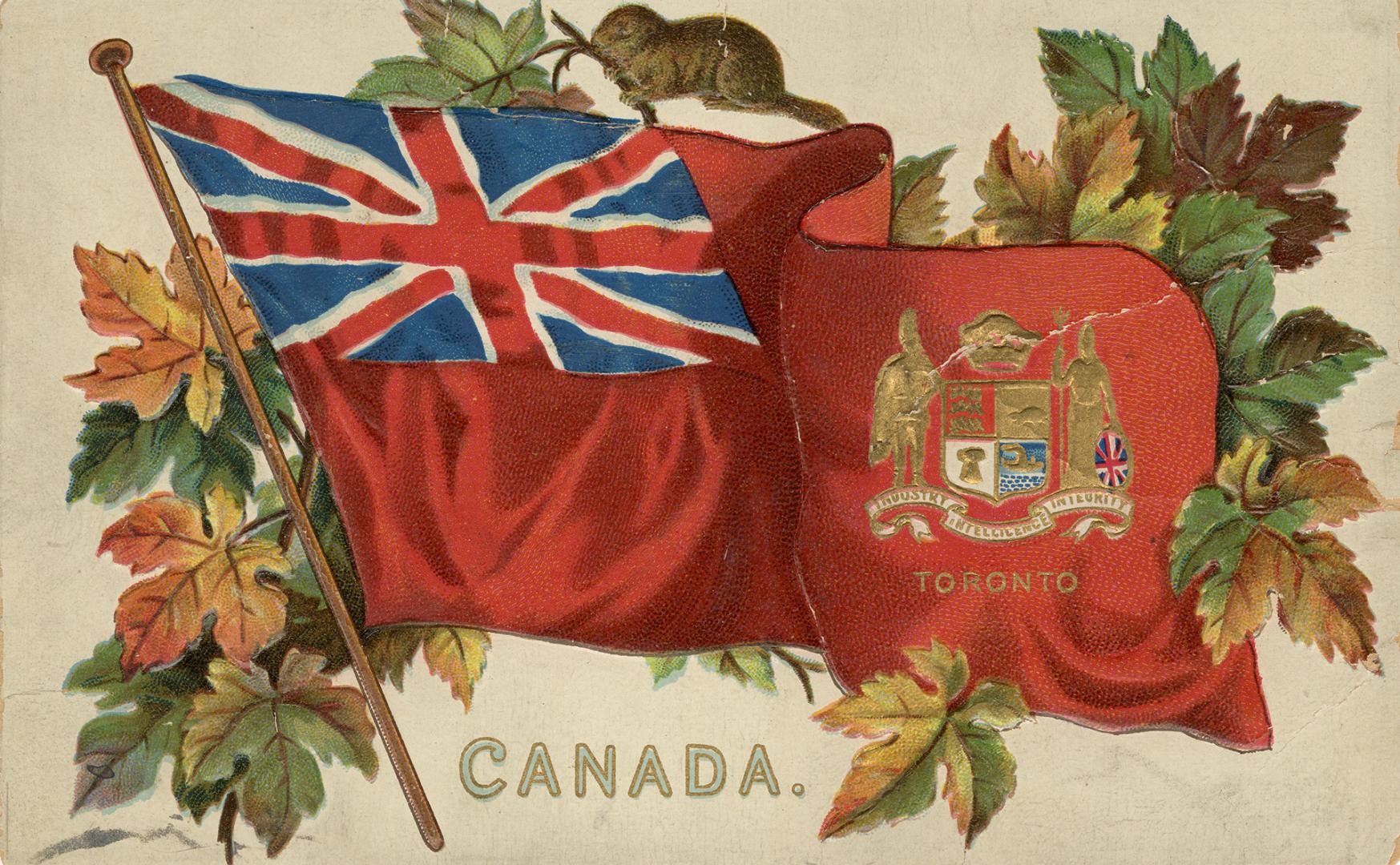 A flag with a Union Jack and Toronto Coat of Arms.