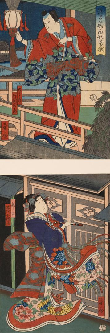 Japanese print of actors in unidentified Kabuki play (polychrome)