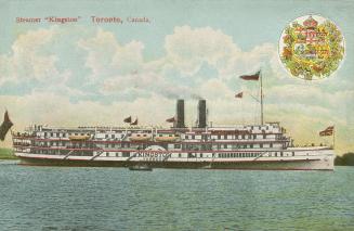 Colorized photograph of a large steamship on the open water.