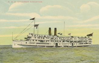 Colorized photograph of a large steamship on the open water.