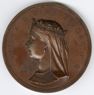 Bronze medal, die struck.(obverse) Queen Victoria crowned and veiled, left facing. Inscribed: " ...